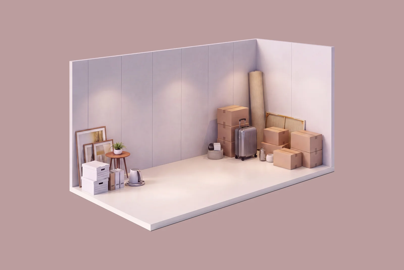 StandartLife 15 m³ depo odası — 1+1 ev eşyası yerleşimi